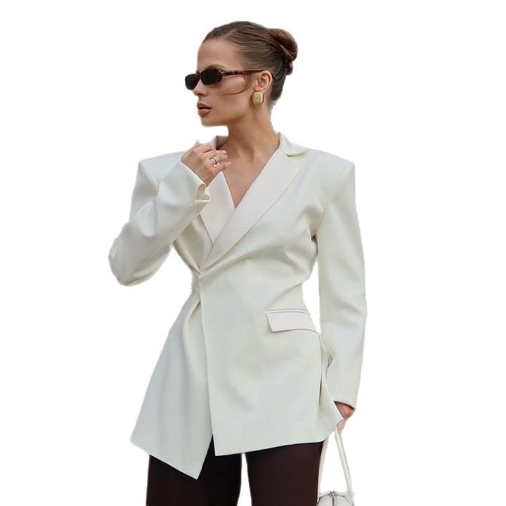 Women Sculptural Tailored Blazer with Asymmetric Front and Accentuated Shoulder Amarae