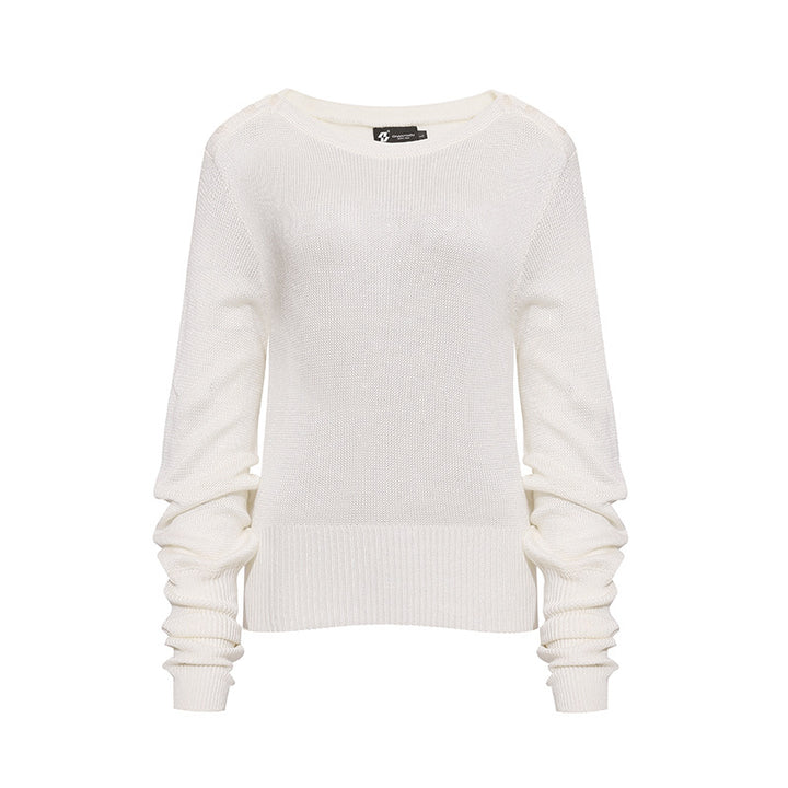 Women's lightweight fine knit pullover with dropped shoulders and long ruffled sleeves Amarae
