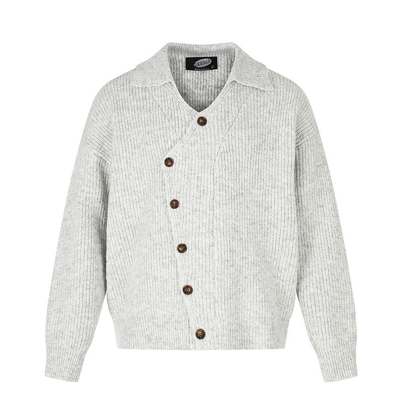 Ladies oversized cardigan with asymmetrical button placket and shirt collar Amarae