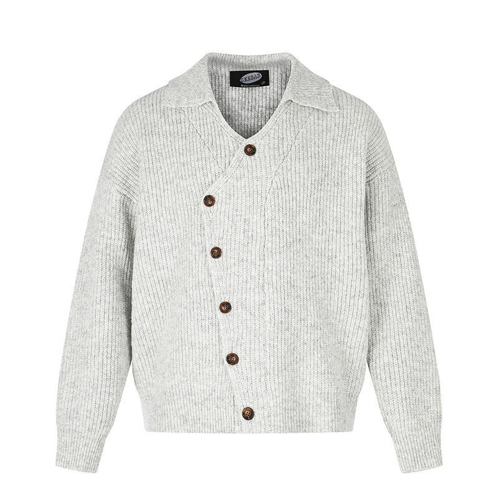 Ladies oversized cardigan with asymmetrical button placket and shirt collar Amarae