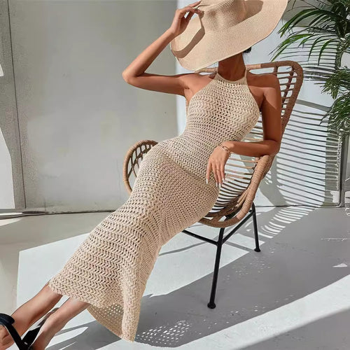 Amarae long sleeve halter dress Damen in airy crochet structure