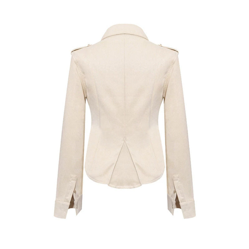 Ladies Military Velvet-Look Jacket with Epaulettes and Decorative Straps Amarae