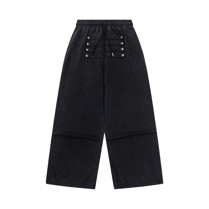 Women's Wide Culotte Pants with High Elastic Waistband, Drawstring, and Decorative Button Placket Amarae
