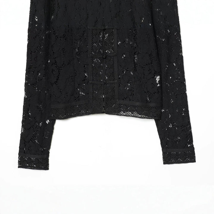 Women's lace jacket with mandarin collar and decorative frog closures Amarae
