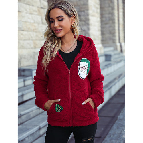 Ladies Christmas cozy jacket with hood and festive print Amarae