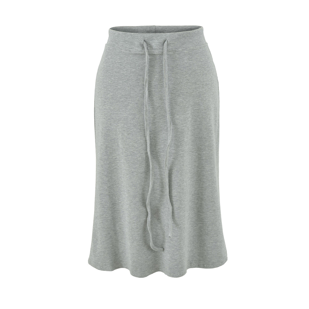 Women Jersey Midi Skirt with High Waist, Drawstring and A-Line Cut Amarae