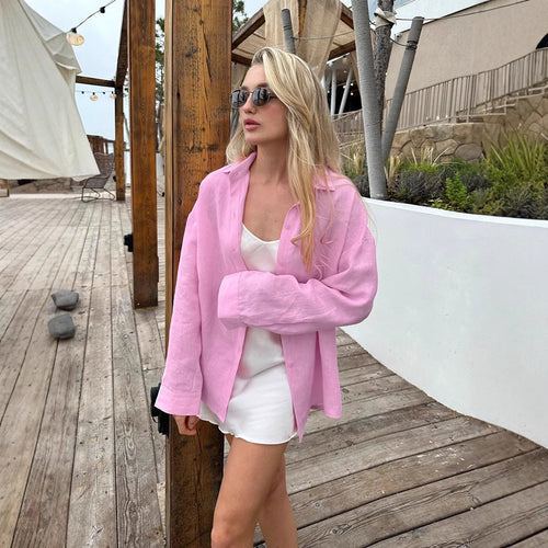 Amarae oversized linen button-up shirt for women