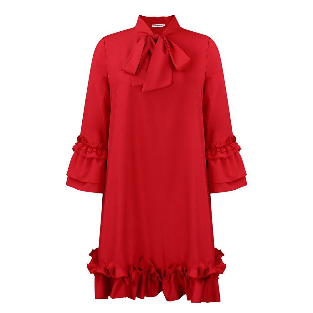 Lune London Women's Shirt Dress with Bow Accent and Ruffled Sleeves