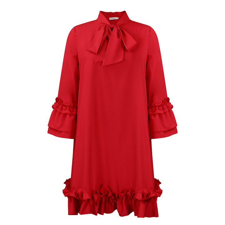 Lune London Women's Shirt Dress with Bow Accent and Ruffled Sleeves