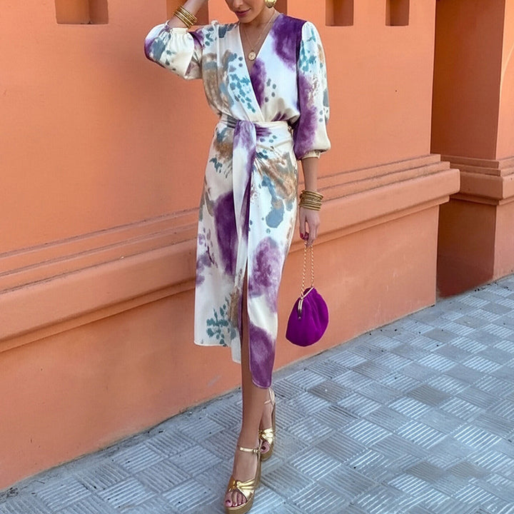 Robe élégante évasée pour femmes avec motif floral et manches larges Chic & Stil