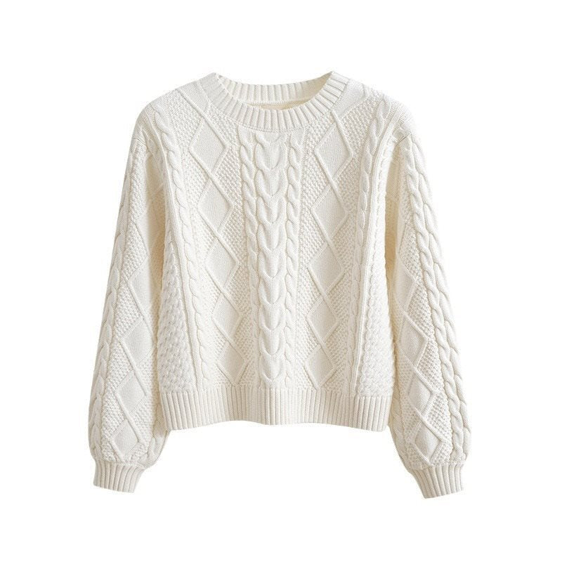 Thick knit sweater for women with a creative cable pattern and wide sleeves Lune London
