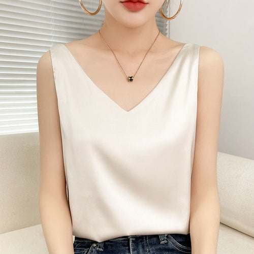 Women V-neck Satin Blouse Amarae