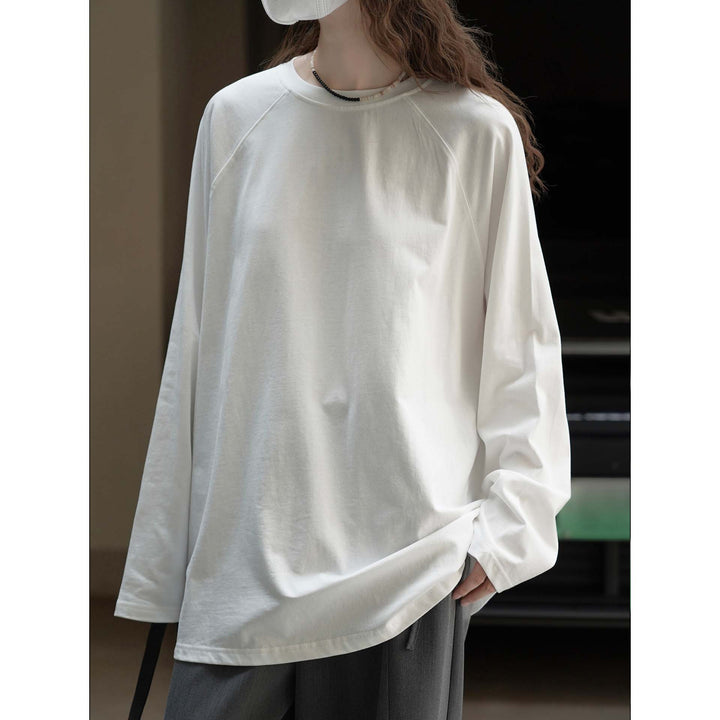 Women's Loose Extra-Long Cotton Sweatshirt with Raglan Sleeves and Rounded Hem