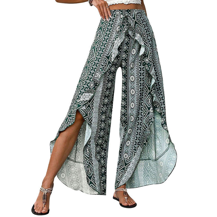Pantalons palazzo pour femmes avec coupe asymétrique et motif floral Chic & Stil