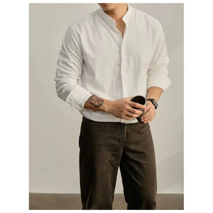 Men's high-collar shirt in fine striped fabric Lune London