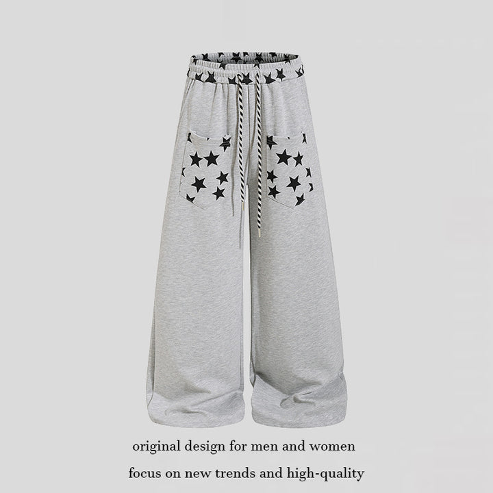 Women's extra wide palazzo sweatpants with comfort waistband, drawstring and star appliqué Amarae