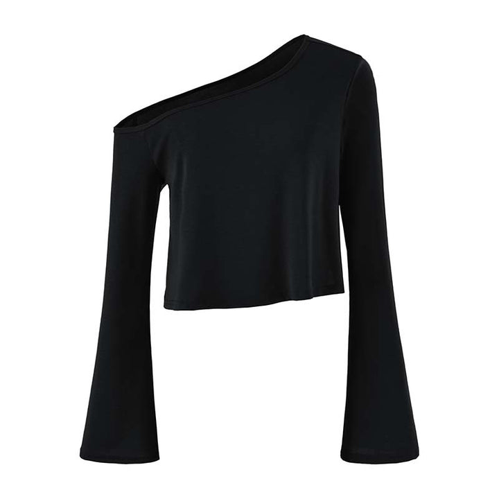 Women's Cropped Off-Shoulder Long Sleeve with Flared Trumpet Sleeves made of Jersey Amarae