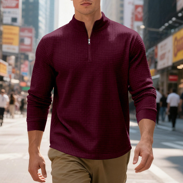 Sporty men's sweater with half-zip and textured surface Lune London