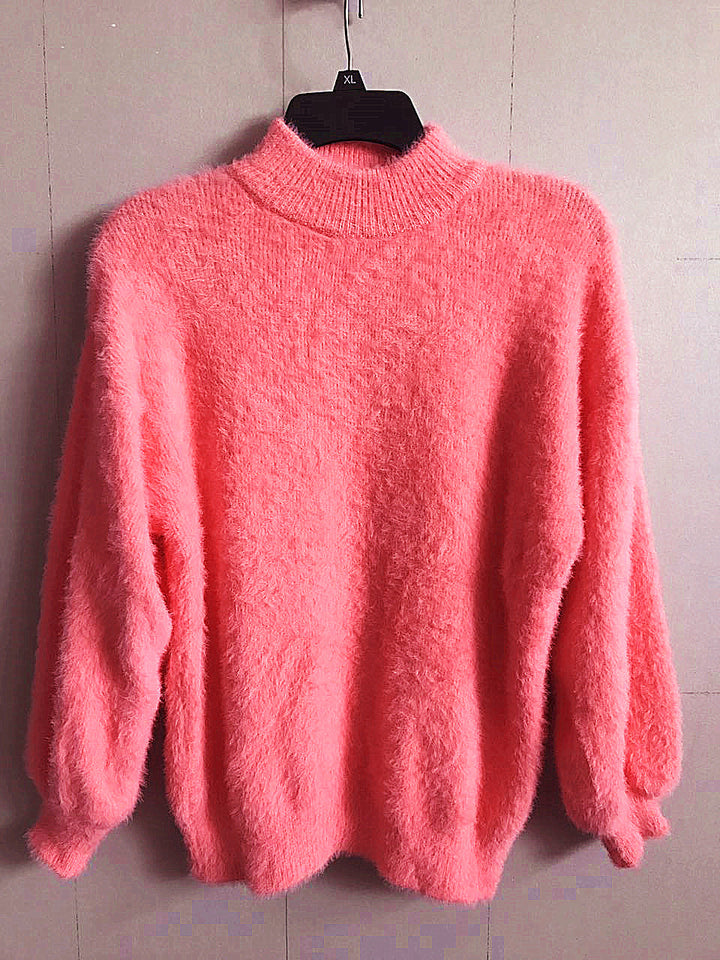 Mohair sweater for women with turtleneck, puff sleeves, and textured design Lune London