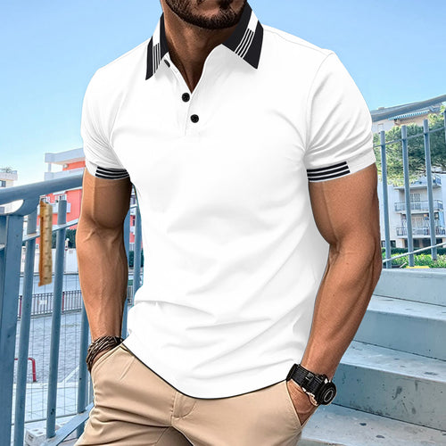 Elegant short-sleeved polo for men with contrasting piping Amarae