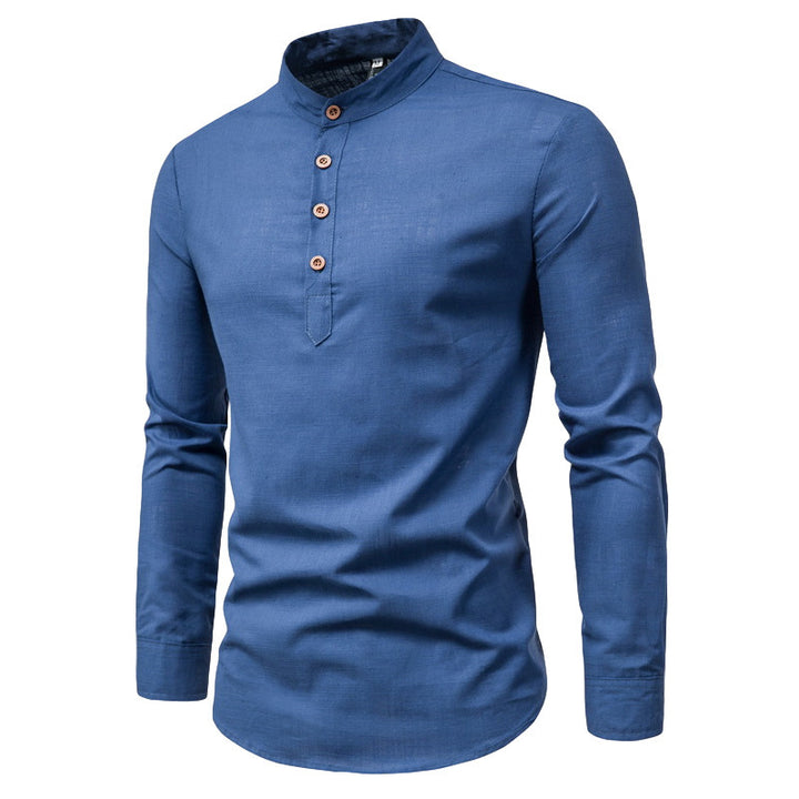 Men's long sleeve shirt with Henley neckline and decorative button placket Lune London