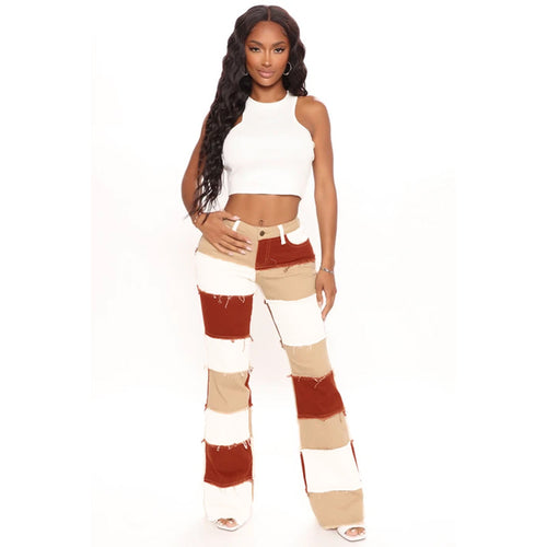 Modern bootcut jeans for women with an unconventional patchwork design Amarae