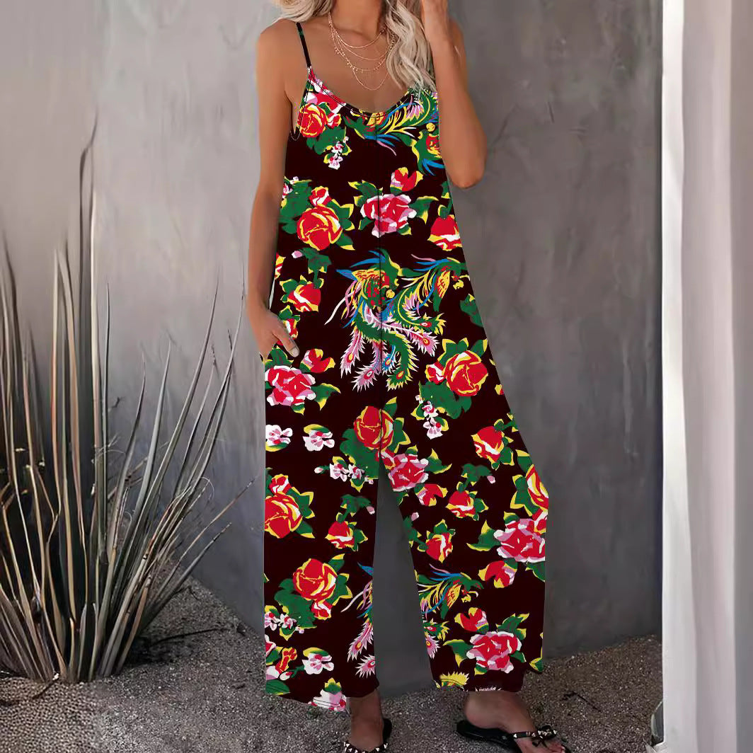 Lady lightweight jumpsuit with floral design and adjustable straps Lune London