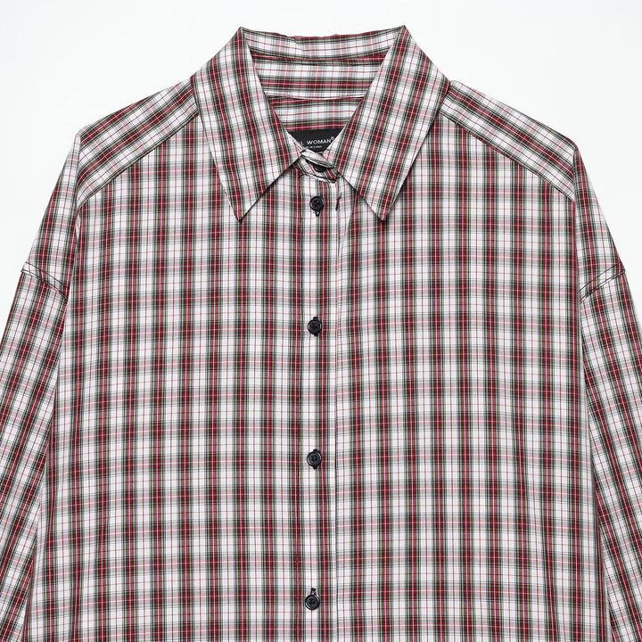Women's Plus Size Checkered Shirt with Collar and Round Hem