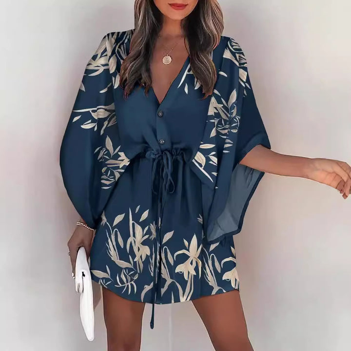 Shirt dress women with floral design and V-neck Lune London