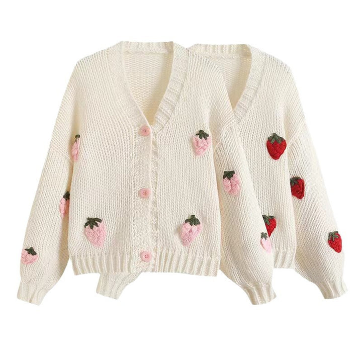 Cardigan pour femme avec des appliqués fruités et des détails de boutons modernes Chic & Stil