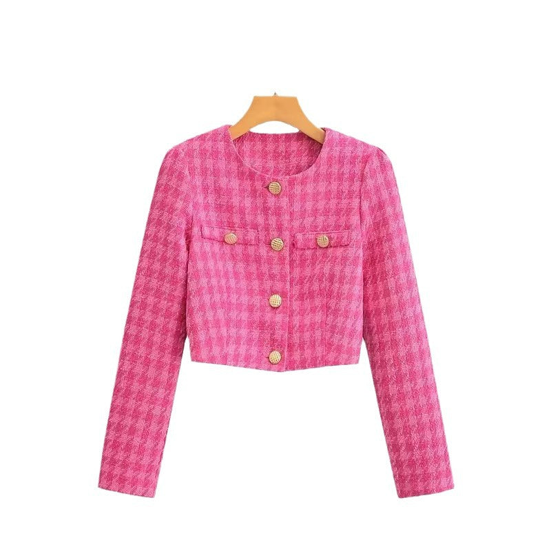 Veste courte en boucle pour femmes avec un élégant motif à carreaux Chic & Stil