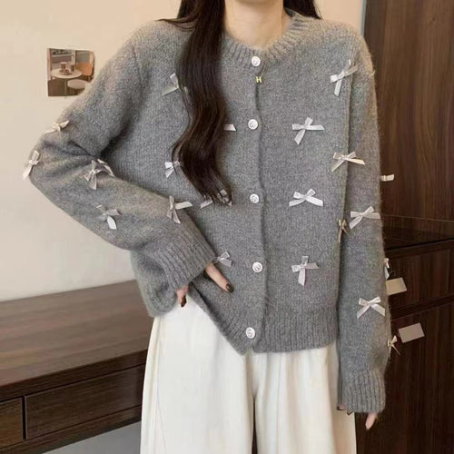 Women's knit jacket with decorative bow appliqués Amarae