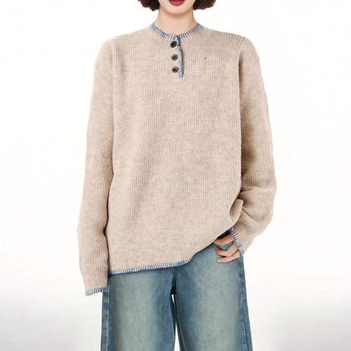 Pull en tricot épais pour femme avec patte de boutonnage décorative et coupe décontractée Chic & Stil