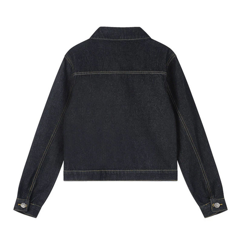 Women's Boxy Jeans Jacket with Patch Pockets and Visible Contrast Seams Amarae