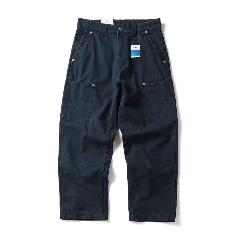 Men's Wide Canvas Cargo Pants with Large Patch Leg Pockets and Relaxed Baggy Cut Amarae