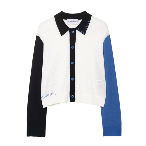 Women trendy short sleeve cardigan with contrasting seams and button closure Amarae