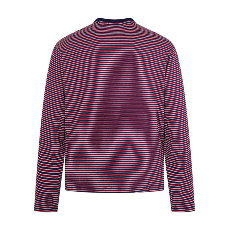 Men's Striped Long-Sleeve Shirt made of Cotton Blend with Round Neck and Relaxed Fit Amarae