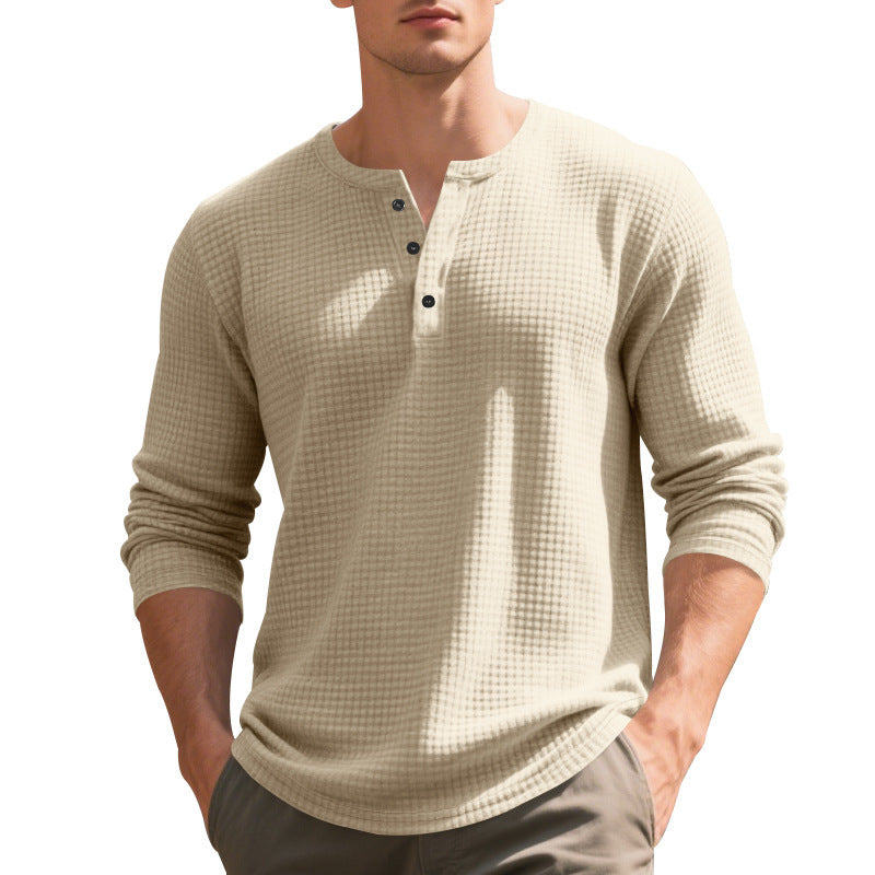 Casual long sleeve Henley T-shirt for men with textured design Lune London