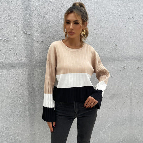 Fashion knit sweater for women with a harmonious color block design and wide sleeves Amarae