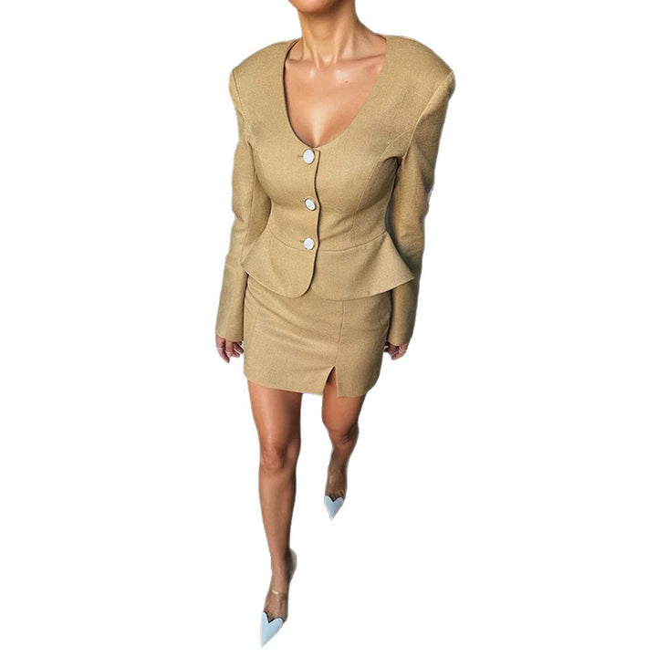 Women Fitted Peplum Blazer and Mini Pencil Skirt Set Amarae