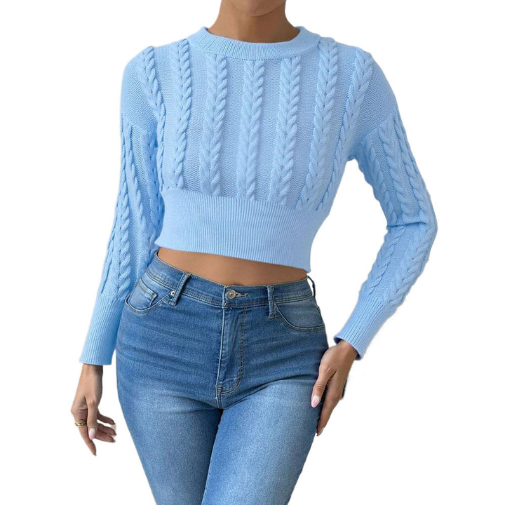 Top tricoté à-cut courte pour femmes avec motif en câble et manches longues Chic & Stil