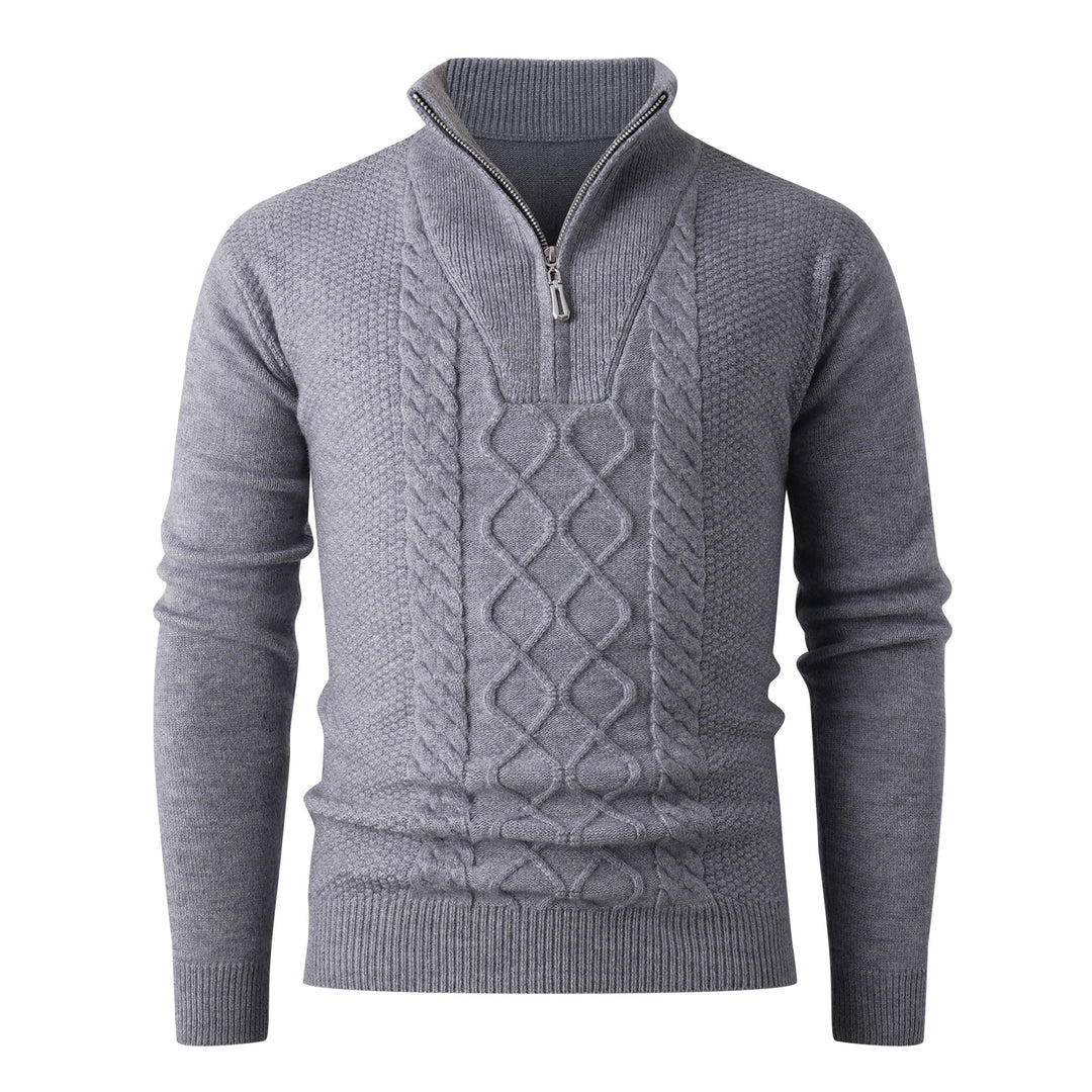 Thick knit pullover for men with a modern high collar and functional zipper Lune London