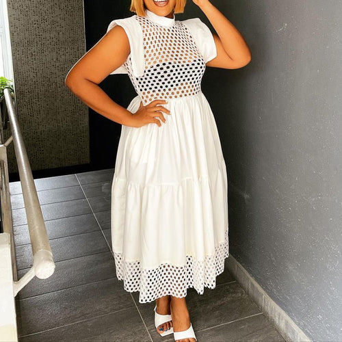 Midi dress for women with mesh top and voluminous skirt Amarae