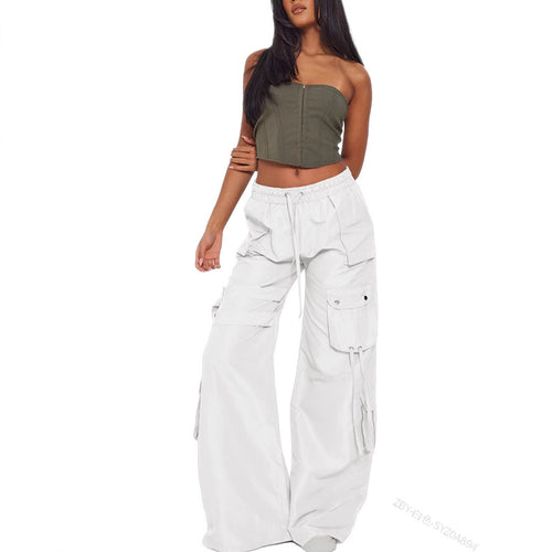 Wide cargo pants for women with elastic waistband and practical pockets Amarae