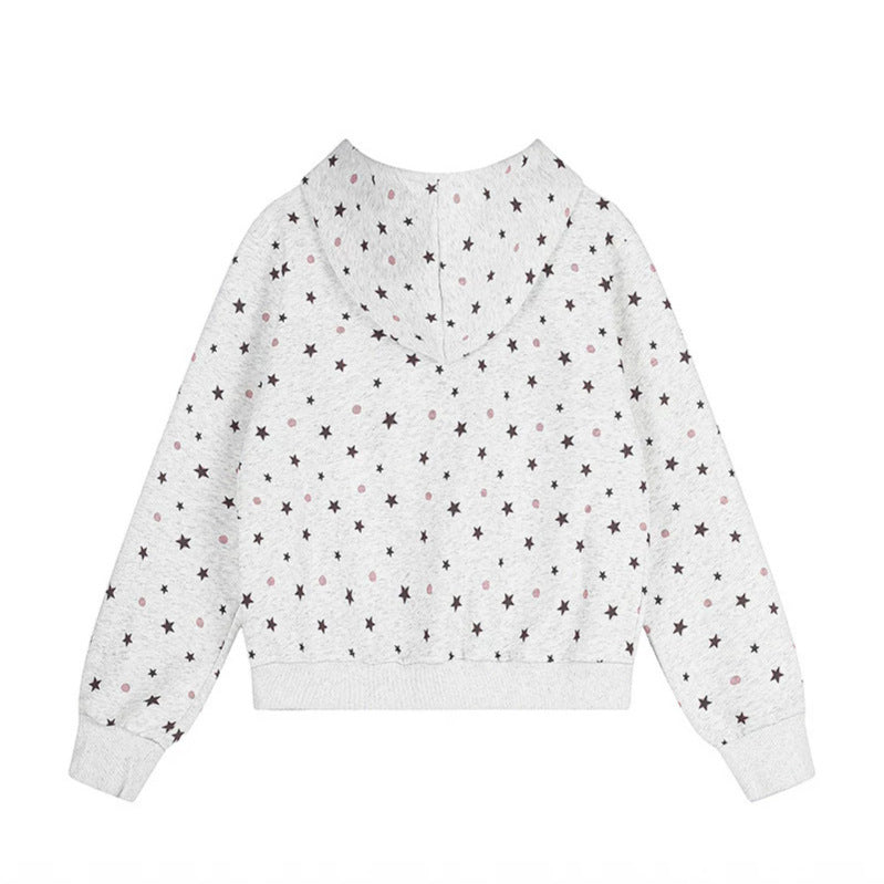 Women's Hoodie Sweat Jacket with Star Allover, Structured French Terry and Sparkling Front Application Amarae