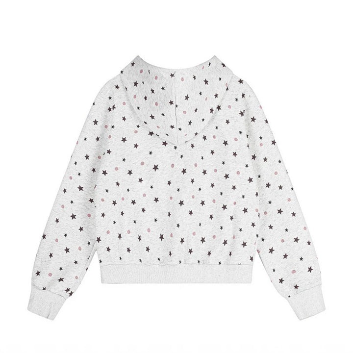 Women's Hoodie Sweat Jacket with Star Allover, Structured French Terry and Sparkling Front Application Amarae