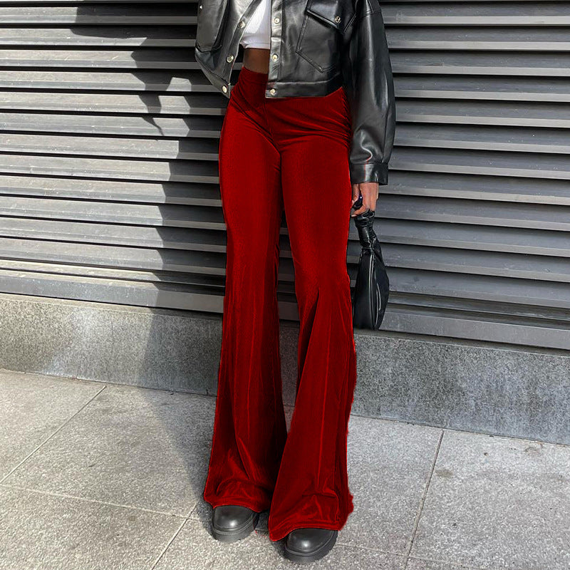 Elegant Women's Elephant Leg Pants With High Waist And Smooth Chic Material