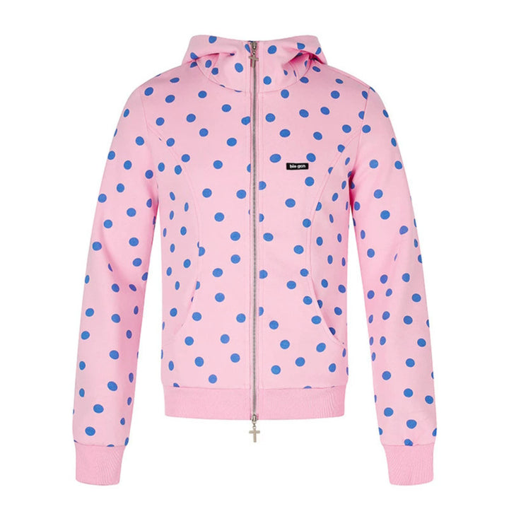 Women's Figure-Hugging Hooded Sweat Jacket with Polka Dot Pattern, Metal Front Zipper and Kangaroo Pockets Amarae
