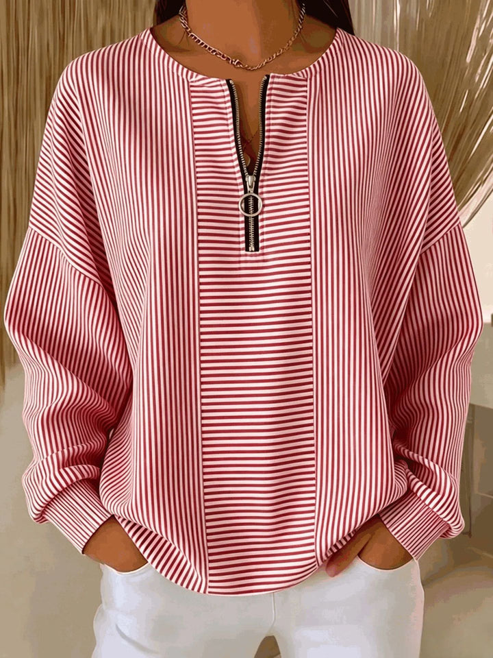 Women's Oversize Sweater with fine rib structure and short zipper Amarae