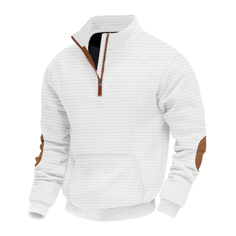 Fleece sweater with high collar for men with practical zipper Lune London